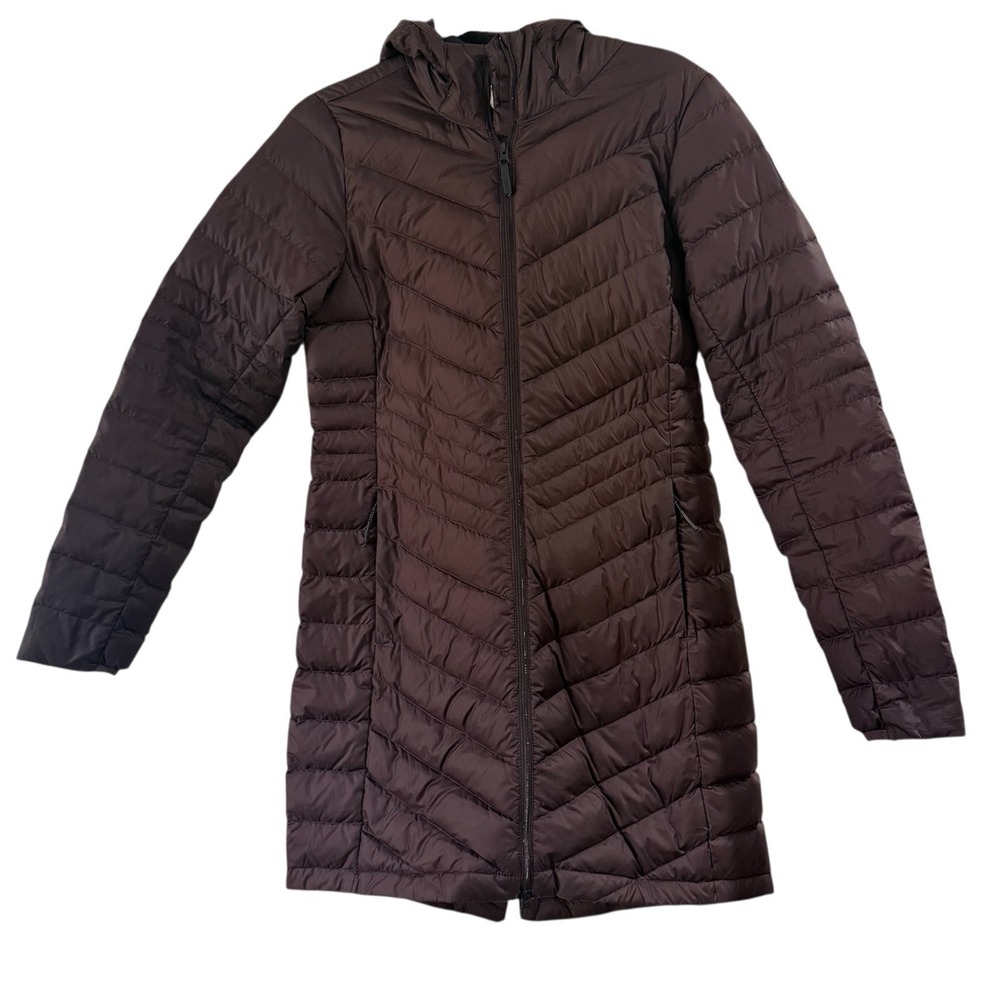 Lole Packable Claudia Down Jacket Womens Small Burgundy Purple‎ Long Hooded Coat